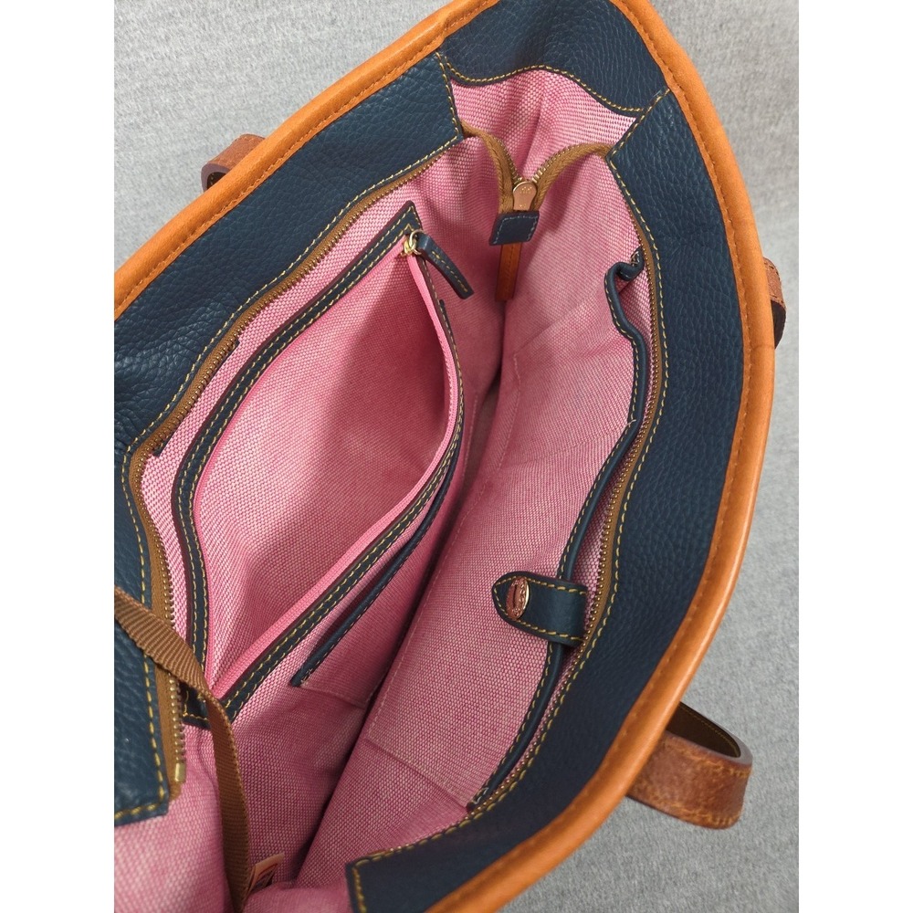 Dooney & Bourke Charleston Tote Bag Navy Blue Pebbled Leather Purse Handbag Logo - Picture 11 of 12
